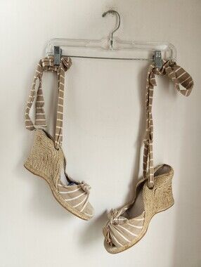 OLD NAVY Wedge Espadrille Striped Ankle Tied Sandal Size 11